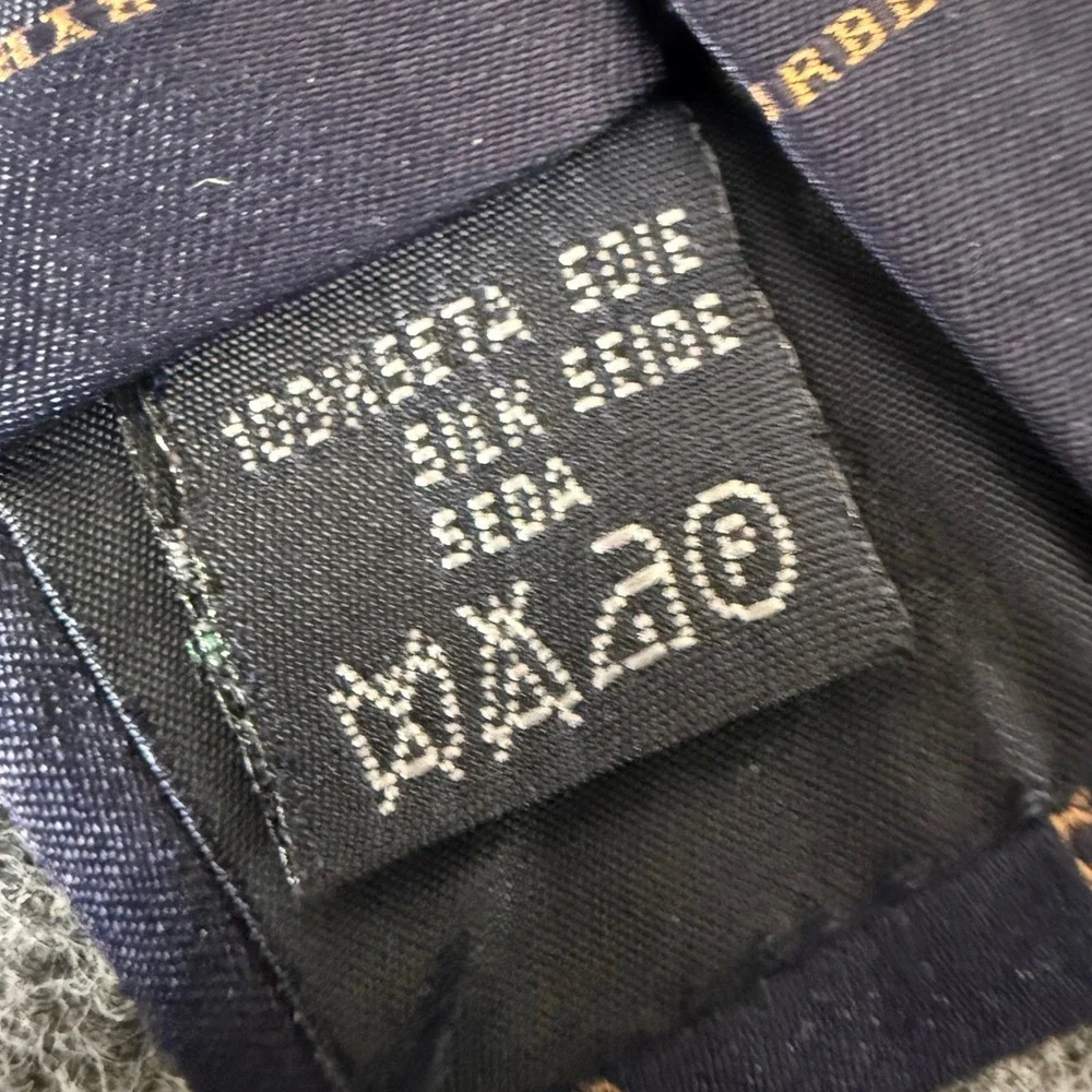 Burberry London Mens Navy Blue Silk Logo Script Diagonal Stripe Necktie Italy